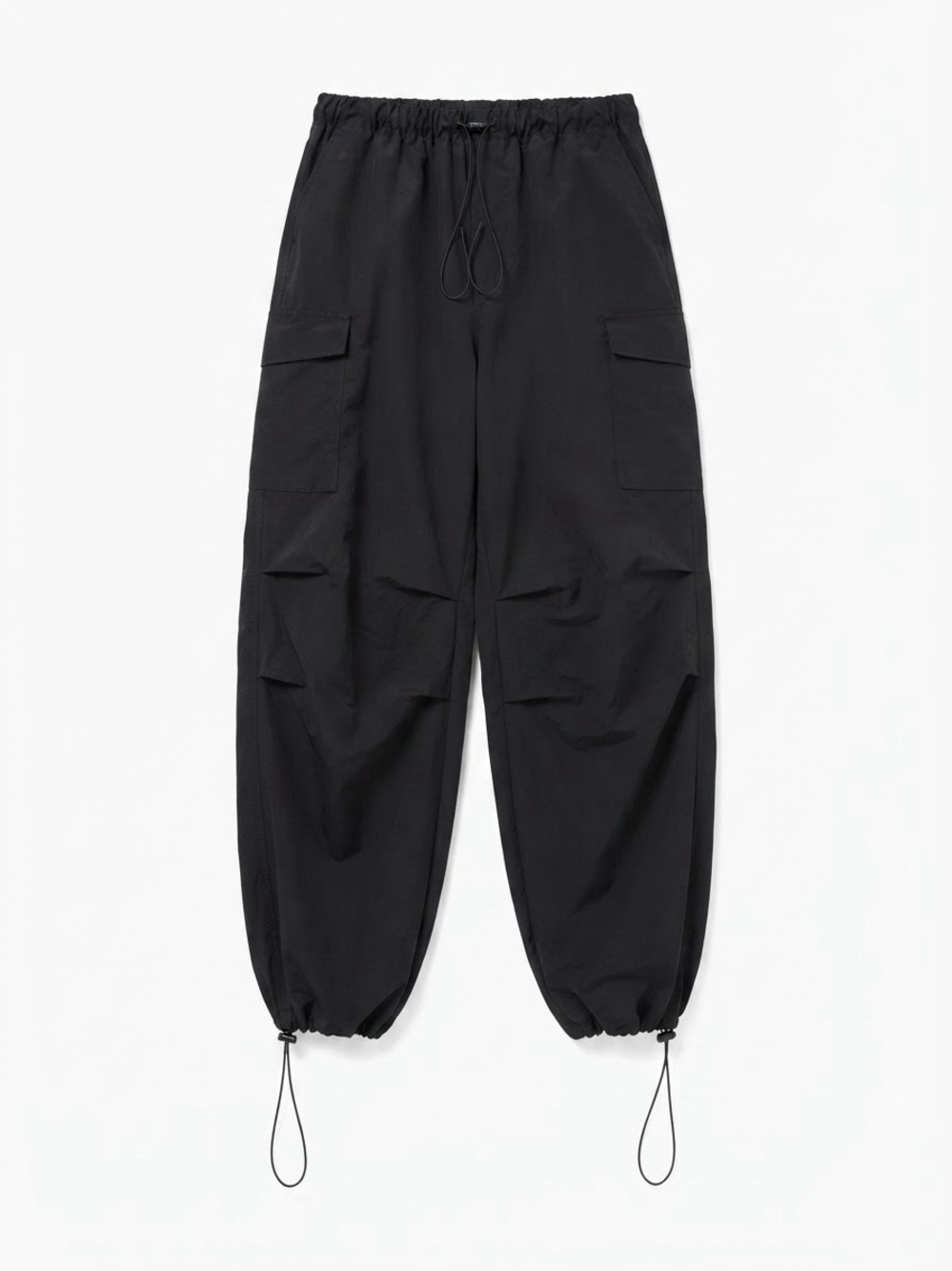 Love Tree Black Parachute Cargo Pants Drawstring Waist & Hem Y2K Baggy Joggers